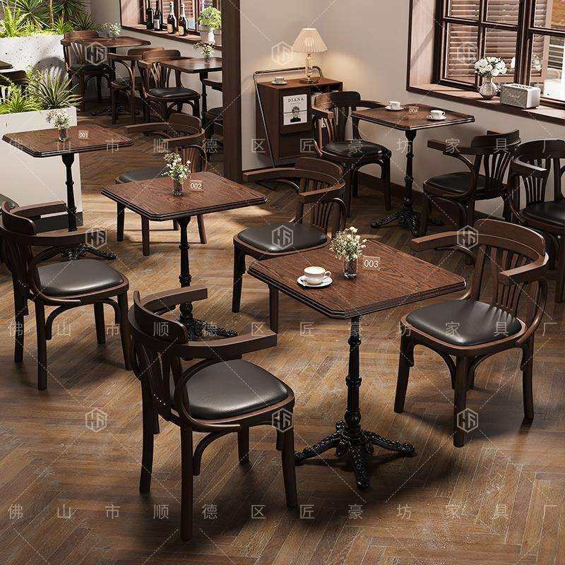 中古商用咖啡桌和椅子组合甜品烘焙咖啡店桌子美式复古咖啡厅桌椅