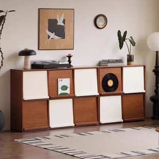 中古风实木斗柜组合翻门柜客厅靠墙边柜复古皮埃尔柜收纳置物柜