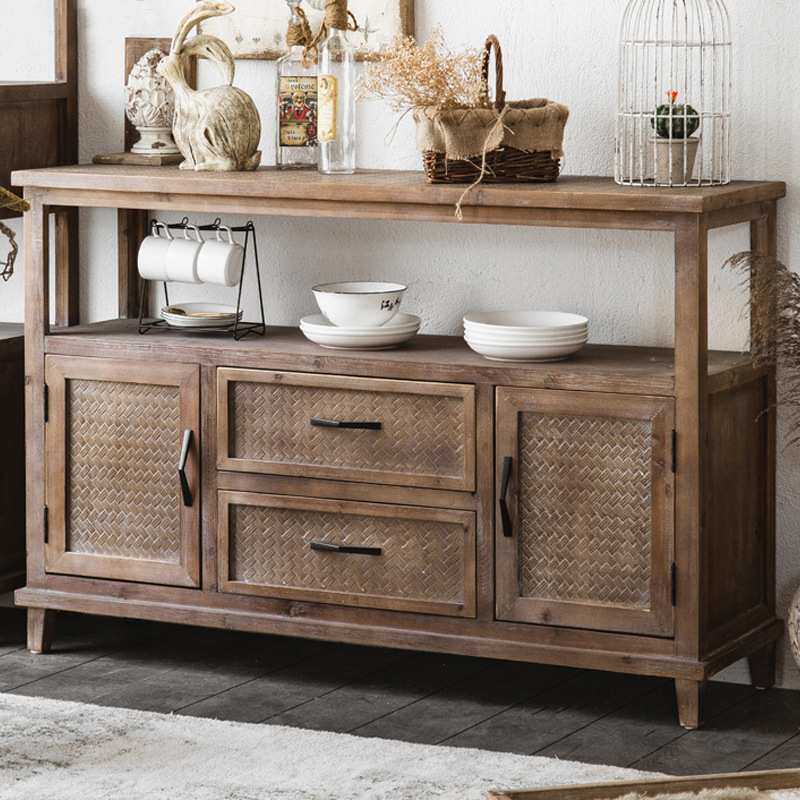 美式乡村仿古茶室茶水柜中古风实木靠墙边柜咖啡厅装饰柜做旧斗柜