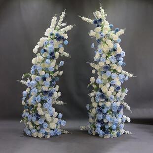 婚庆道具蓝色牛角门花艺摆件婚礼堂舞台背景装饰户外拱门插花路引