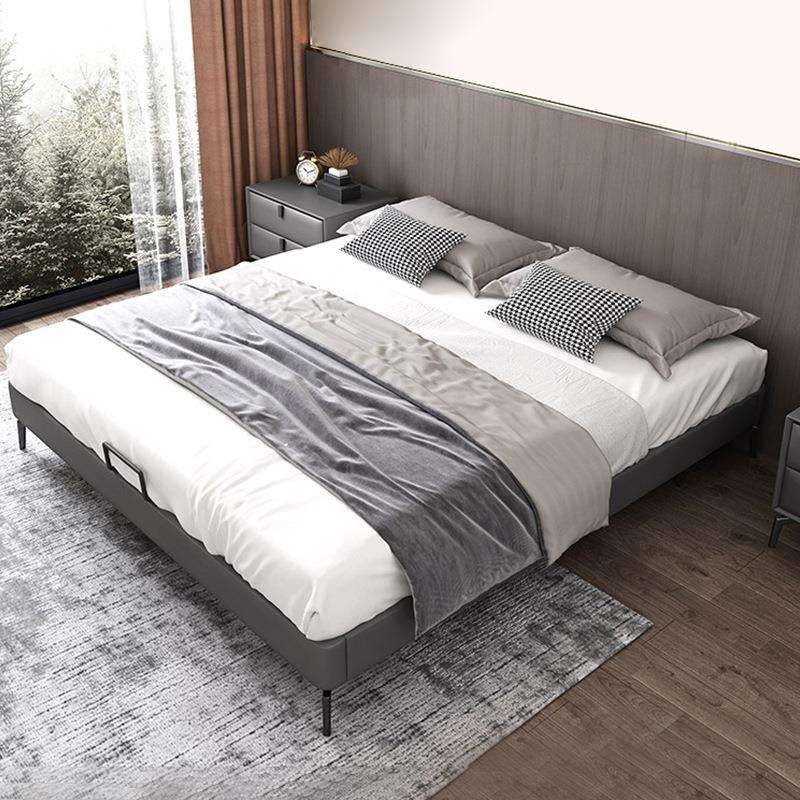 意式极简无床头皮床北欧简约现代双人床卧室家用小户型榻榻米皮床