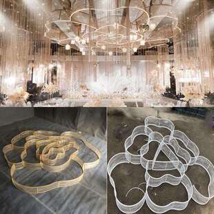 婚庆道具婚礼堂活动大型吊顶灯铁艺贴纱花朵造型空中装饰布置挂件