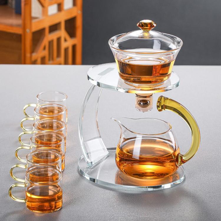 新款透明玻璃磁吸式感应自动茶具套装 家用功夫泡茶器懒人冲茶器