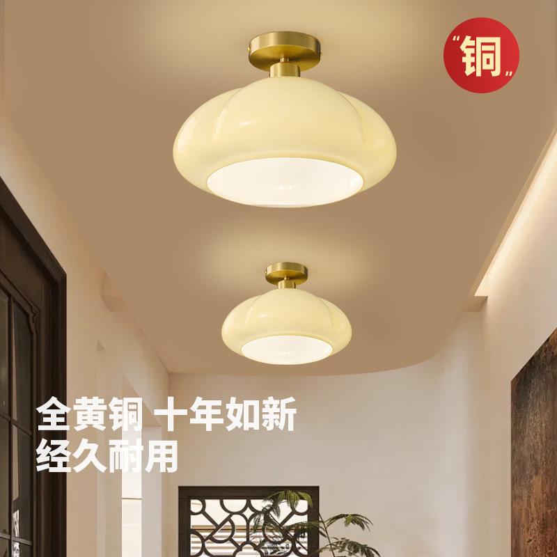 法式南瓜玻璃卧室吸顶灯奶油风走廊过道入户阳台灯北欧复古客厅灯