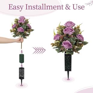 花逸人造墓地鲜花装饰套装丁香假玫瑰葬礼花束带花瓶纪念插花装饰