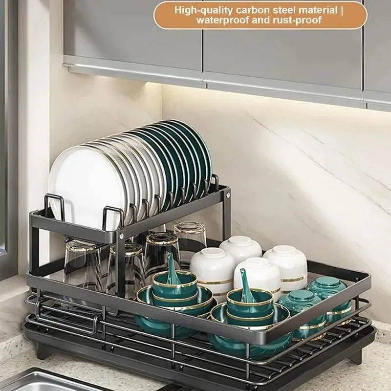 Dish Drying Rack Adjustable Kitchen Plates Organizer with Dr
