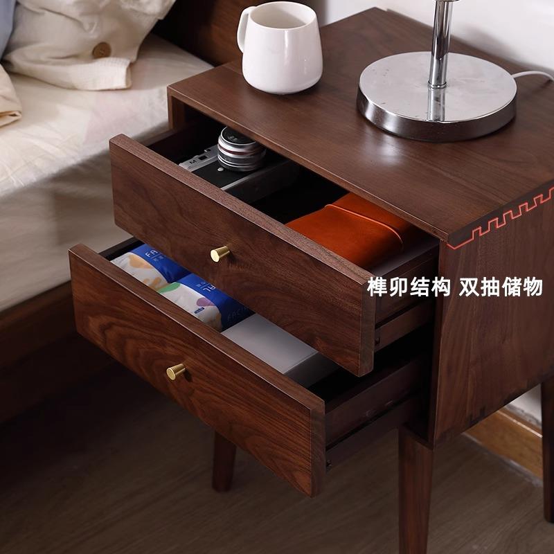 【折扣价】黑胡桃木床头柜实木抽屉现代简约轻奢床边柜抽屉储置物