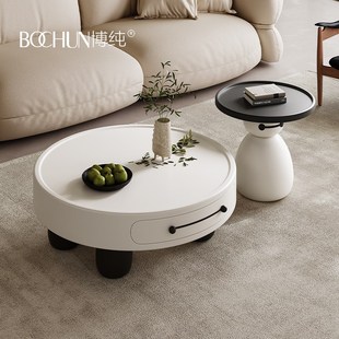 博纯雪人茶几客厅家用奶油风小户型圆形边几组合黑白艺术设计感