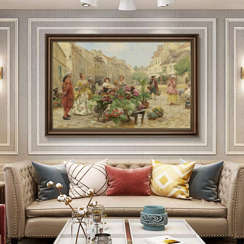 法式客厅装饰画沙发背景墙挂画横幅人物壁I画美式餐厅油画2022新图片