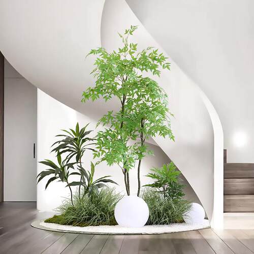 室内仿真绿植楼梯下拐角南天竹落地造景办公室假植物景观软装装饰