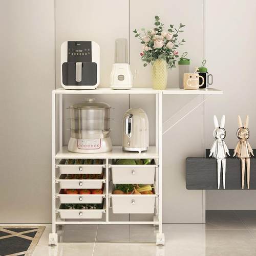 厨房微波炉置物架备餐台蔬菜篮子推车落地碗碟盘收纳移动餐边柜