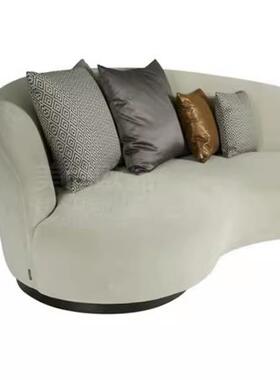 轻奢现代公寓客厅弧形三人浅灰色丝绒金属底沙发酒店民宿异形卡座