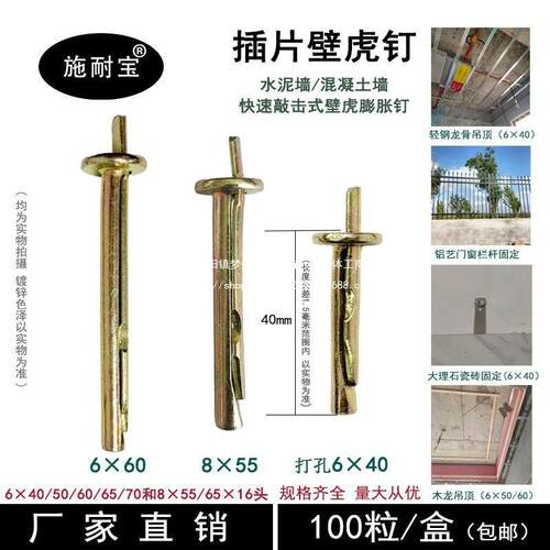 整箱插片壁虎水泥墙快速打入式膨胀螺丝敲击式膨胀壁虎钉6mm锤击