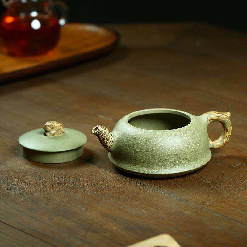 新款宜兴纯全手工紫砂壶名家柱础壶豆青砂绞泥泡茶壶单壶茶具套装