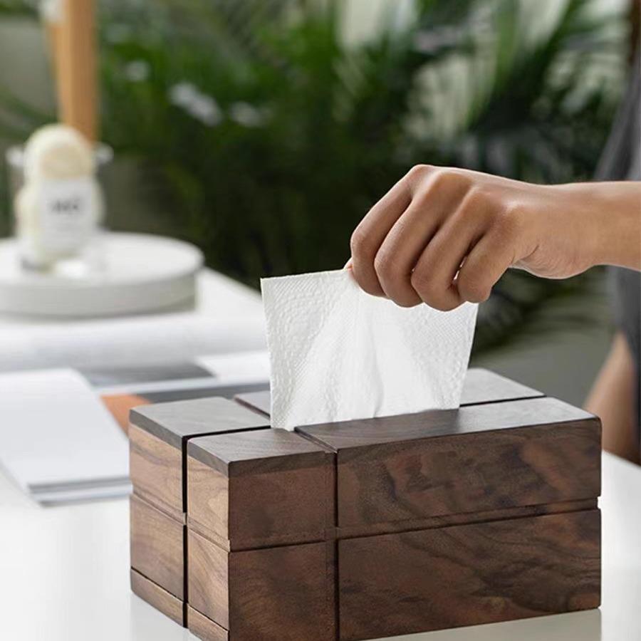 量大从优黑胡桃木纸巾盒十字抽纸盒桌面纸巾收纳盒客厅简约餐巾纸