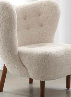 北欧单人沙发椅羊羔毛绒客厅休闲椅设计师白色简约轻奢卧室懒人椅