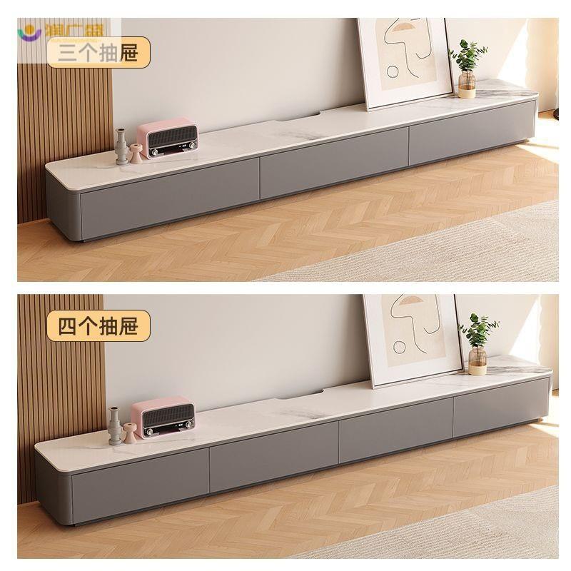 润广盛实木落地电视柜茶几组合意式极简客厅法式奶油风岩板地柜台