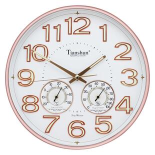 上海天顺挂钟时尚简约带温湿度钟表家用夜光走时14英寸1139石英钟