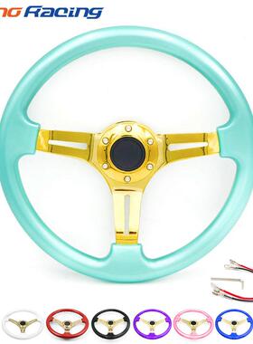 14寸350mm汽车改装ABS游戏竞技方向盘6孔赛车通用方向盘金架