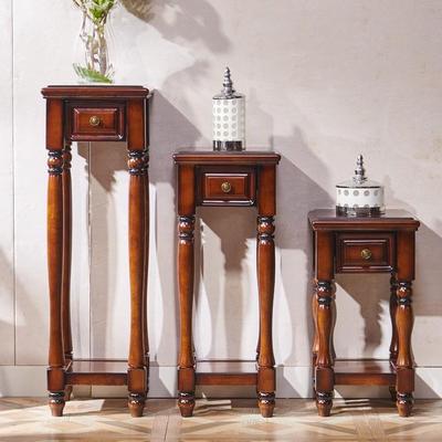 【折扣价】美式花架实木花架客厅置物架带抽屉花几复古风格花盆架