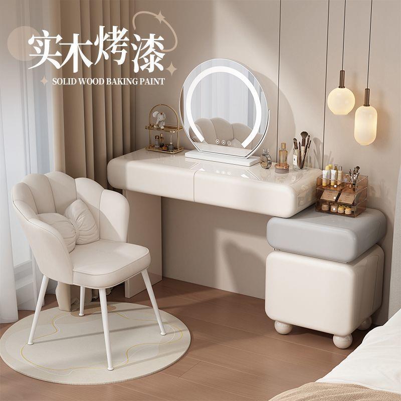 【折扣价】现代简约烤漆全实木梳妆台小户型化妆桌卧室斗柜一体收