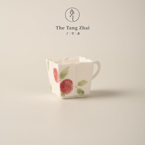 了堂斋清新荔枝手绘玉泥四方花口茶杯品茗杯送礼功夫茶具主人杯
