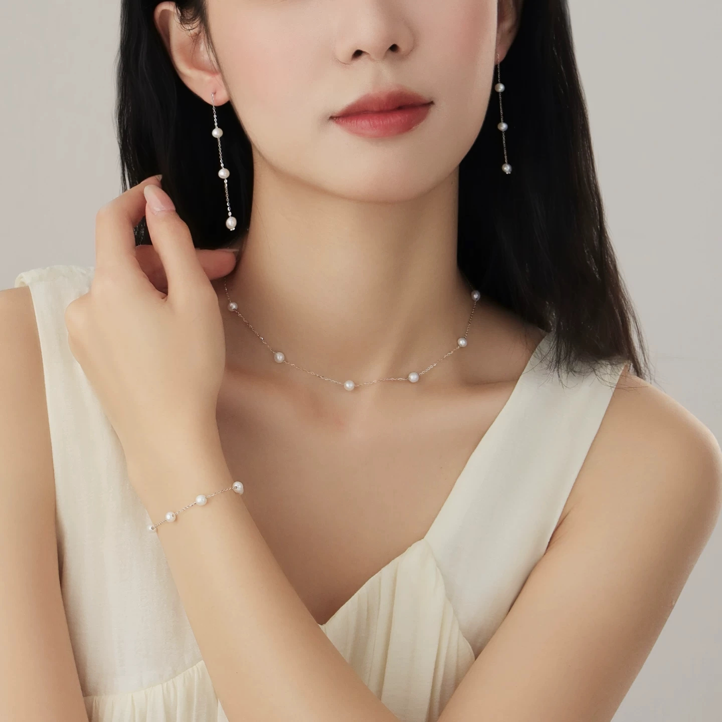 赵露思同款满天星项链珍珠925银图片
