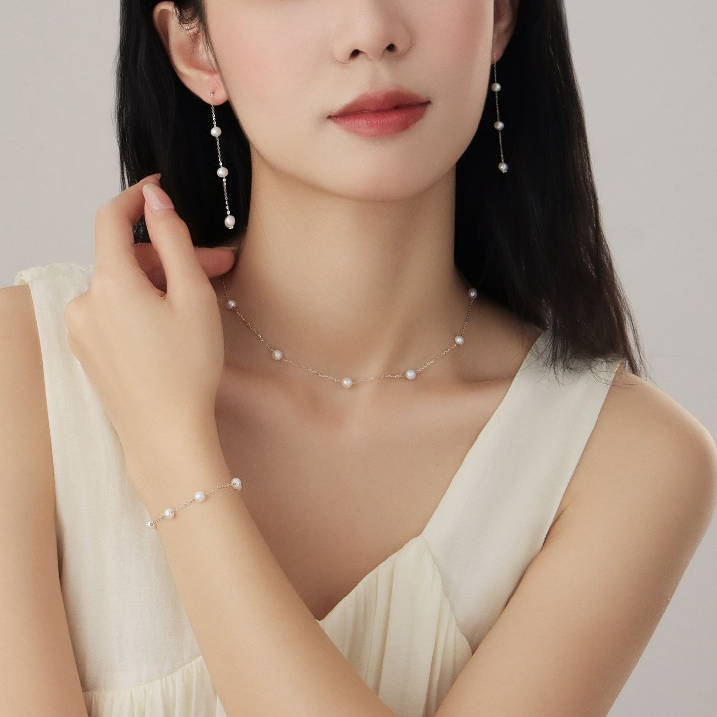 赵露思同款SEULEMENT瑟拉蒙满天星项链女士天然珍珠925纯银锁骨链
