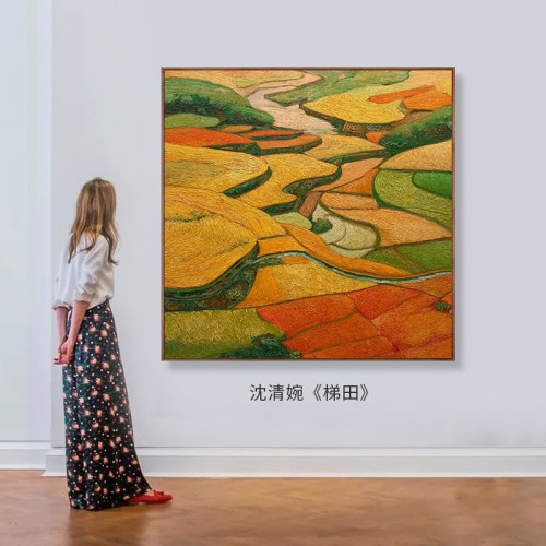 《梯田》中古风餐厅卧室装饰画抽象风景小众艺术玄关客厅床头挂画