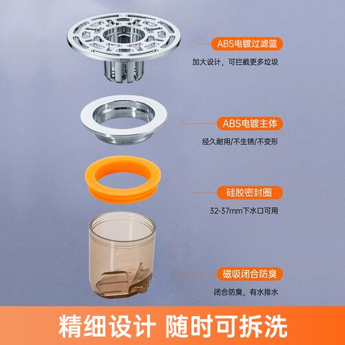 卫生间地漏防臭内芯通用厕所防虫下水管道防返臭味神器密封闭口盖