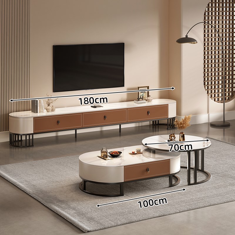 岩板茶几客厅家用小m户型现代简约2025新款网红椭圆茶几电视柜组