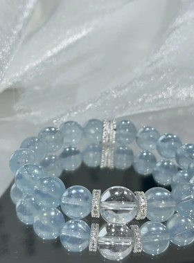 显白气质天然海蓝宝蓝玉髓水晶手链简约高级感水晶手串女生手饰
