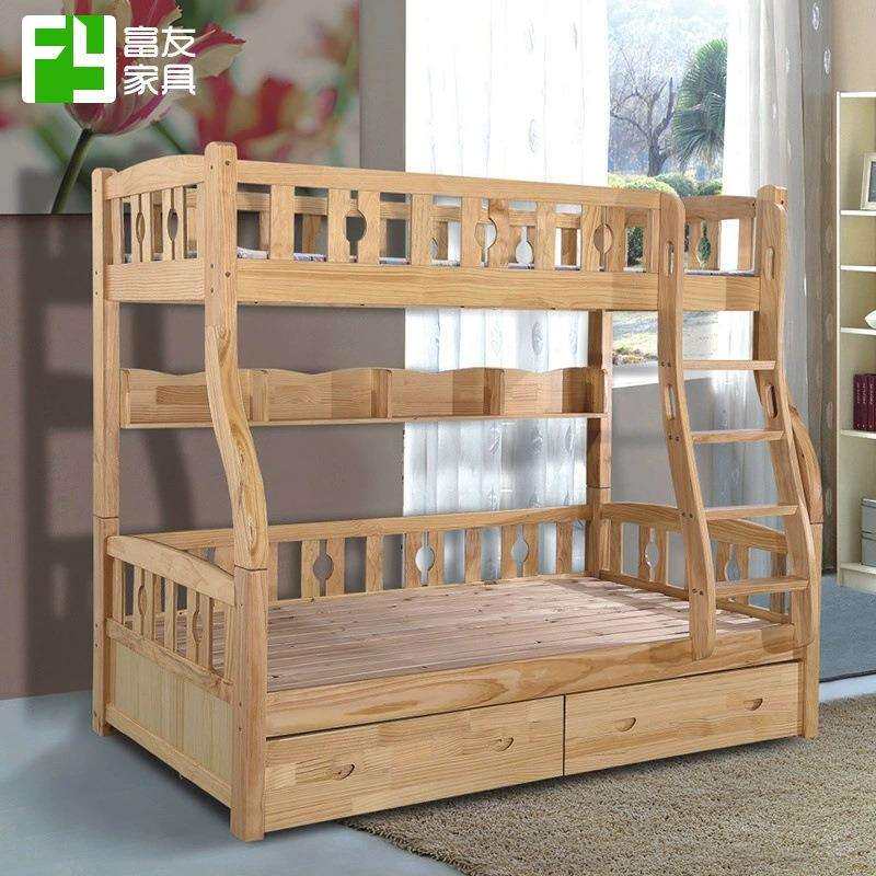 简约儿童木质高低子母床 中式成人上下铺双层储物带抽屉子母床