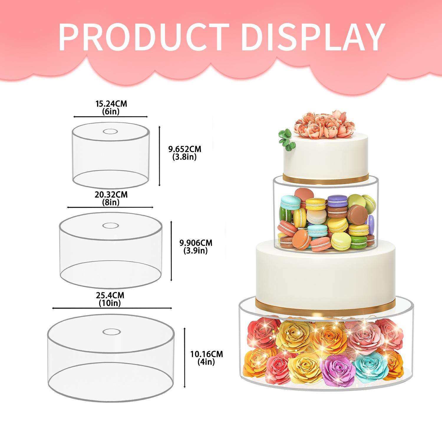 亚马逊圆形蛋糕托婚礼婚庆宴会派对用品3pcs透明亚克力蛋糕架袋盖