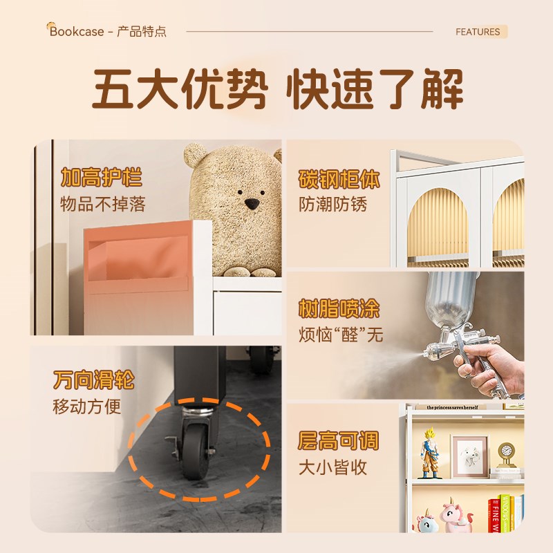 家用厨房置物架落地多层对开门橱柜微波炉碗碟收纳柜可移动储物柜
