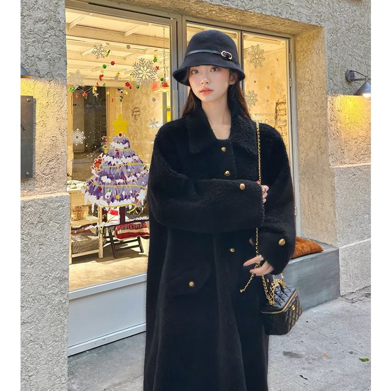羊羔毛皮毛一体夹棉圈圈毛外套2024冬季新款大衣女中长款大衣外套