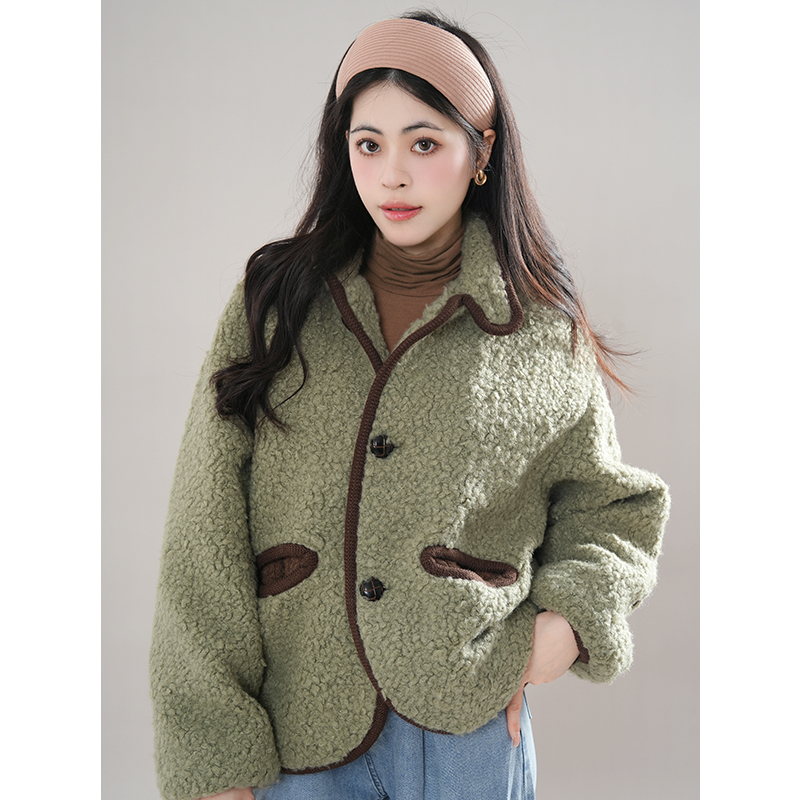 日系复古宽松立领羊羔毛绒夹克外套女秋冬款小个子可爱通勤短外套