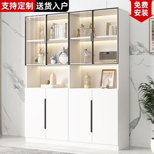 书柜带玻璃门防尘客厅一体整墙现代定制酒L柜展示柜落地置物储物