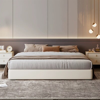 侘寂风床架子无床头n全实木框架榻榻米床省空间齐边床极简箱体床