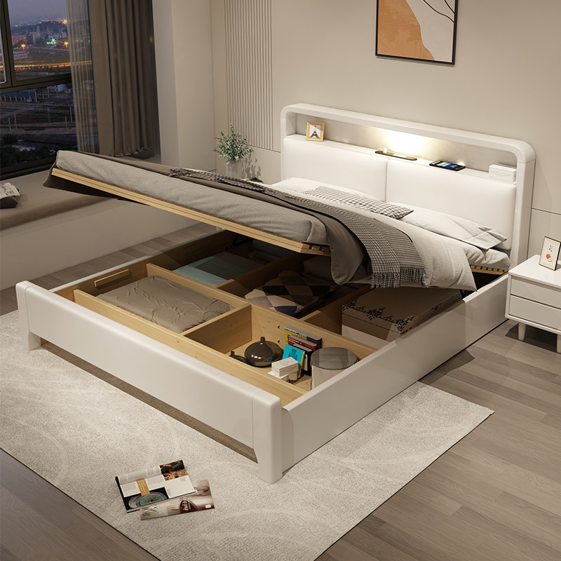 白色实木床箱体床i1.8双人1.5x1.9米1.35m高箱储物小户型1.2单人