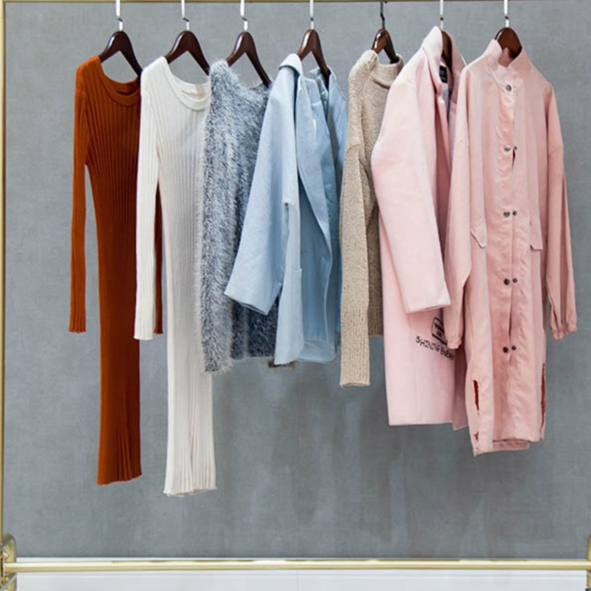 金色轮可推拉陈列架店带网红晾衣杆女童装专用服装店展示架落地式