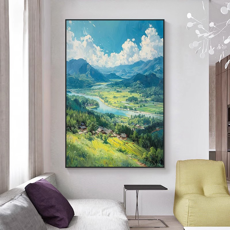 北欧蓝天白云客厅远山近水背景墙装饰画卧室书房玄关过道风景挂画图片