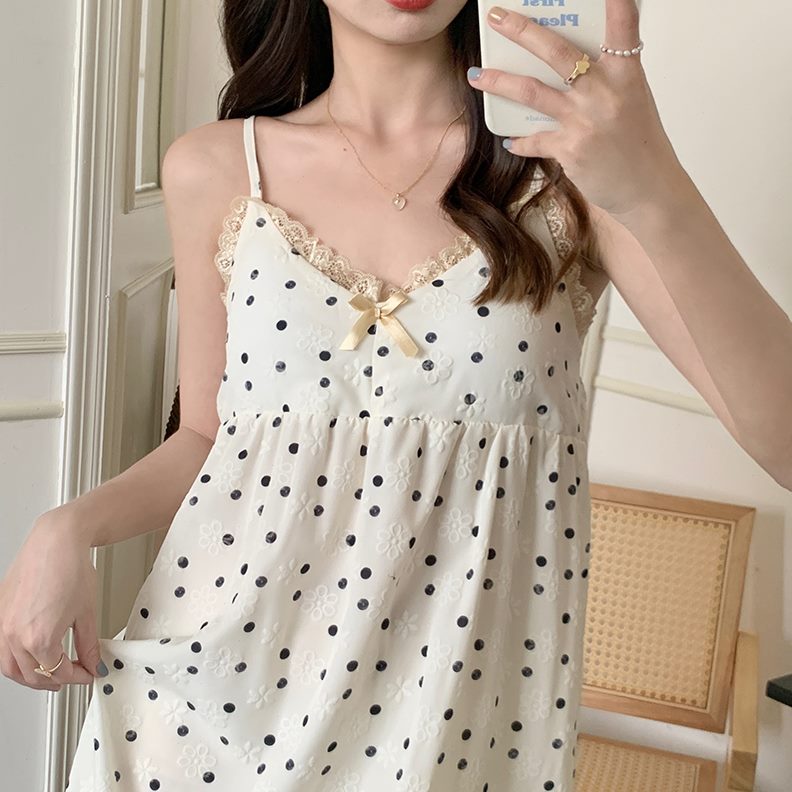 可外穿女夏天季吊带睡衣防凸点梭织少女风韩版家居服带胸垫睡裙棉