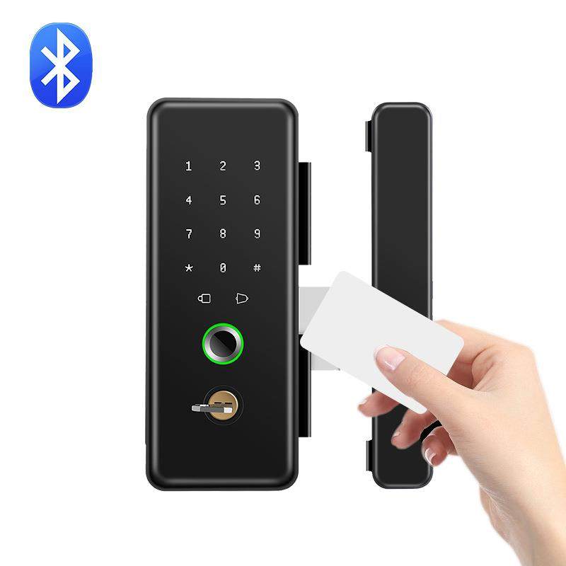 办公室玻璃门密码锁免开孔双开双门单门对开有框电子智能指纹门锁