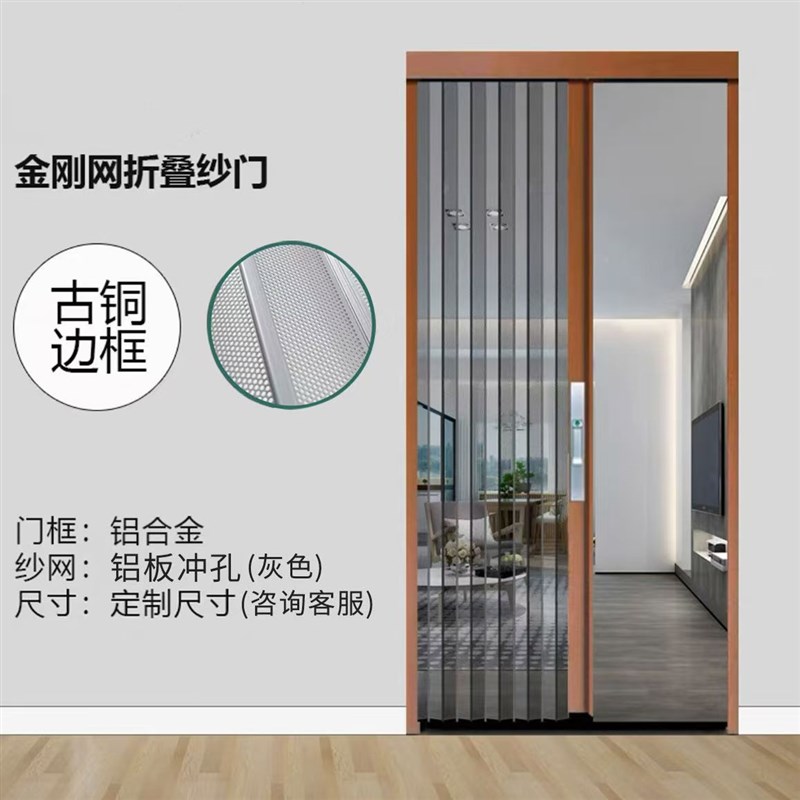 纱门推拉式金刚网加厚高档入户门新款防蚊门帘折叠纱门Z免打孔通