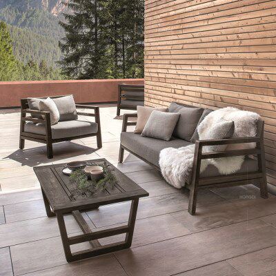 室外天实木样板房露柚木庭院花园户外沙发别墅休闲防腐木沙发组合