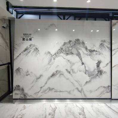 富春山居800x2600 岩板电视背景墙连纹大板M大理石 客厅悬空新.c.