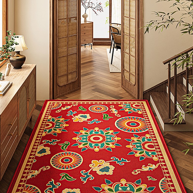 入户门地垫新中式高端古典富x贵花朵玄关地毯家用耐脏门口进门垫
