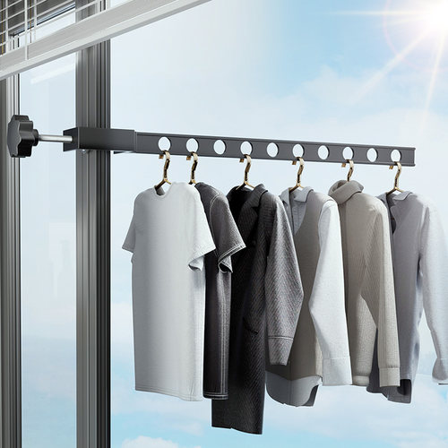 免打孔卡扣式阳台晾衣架神器旅旅B行旅游盗窗户窗框晾晒杆酒店宿