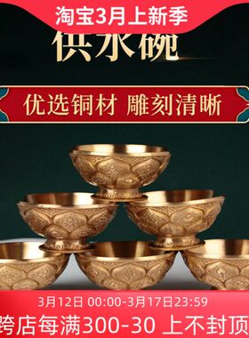 供水杯供奉杯纯铜家用佛前摆件圣净水杯供奉密宗八吉祥供水碗一套